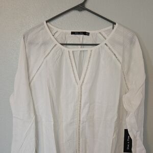 Doe & Rae | White Cotton Tie Front Long Sleeve Blouse Size Medium NWT